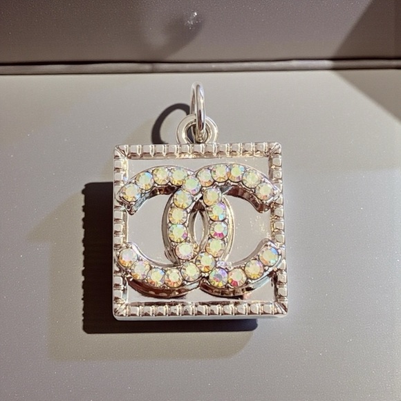 CHANEL Authentic Silver and Iridescent Accents Necklace Charm Pendant - Picture 11 of 13